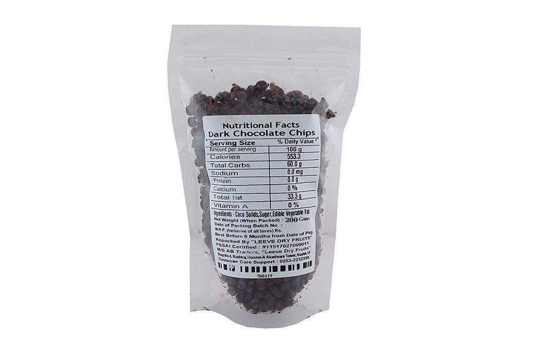 Leeve Dry fruits Dark Chocolate Chips    Pack  200 grams
